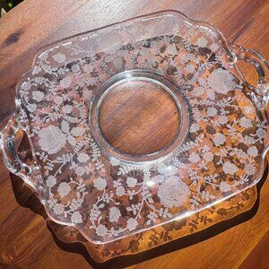 Vintage Cambridge Glass Wildflower Etched Two-Handled Tray #3900